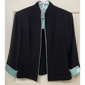 Dressbarn Black Pastel Green Open Front Women’s Suit Jacket, 3/4 Sleeves, Size 8